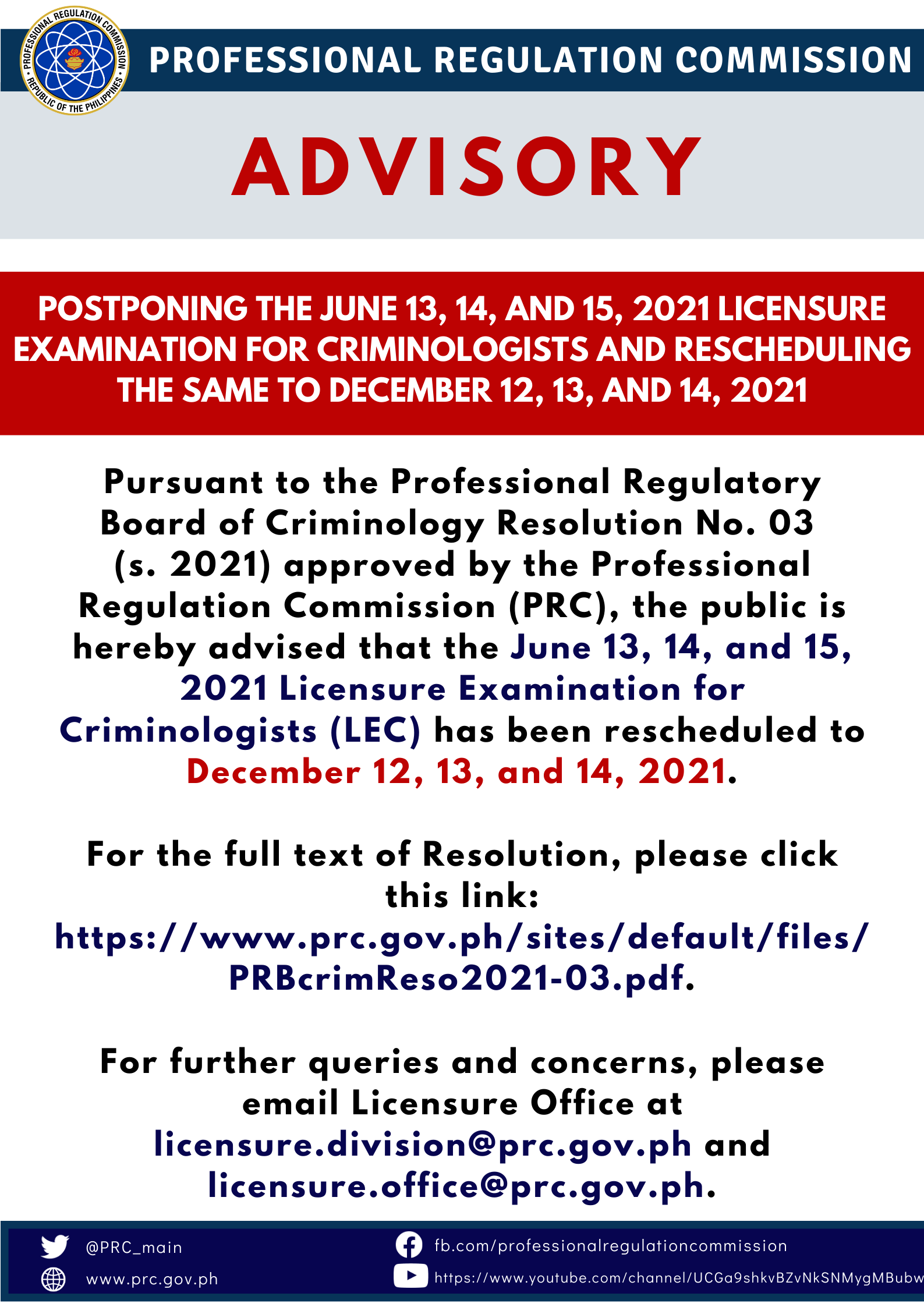 prc room assignment criminology december 2021